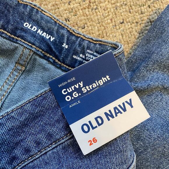 New Old Navy Ankle Jeans Womens 26 Dark Blue High Rise Curvy OG Straight Preppy - Picture 4 of 7